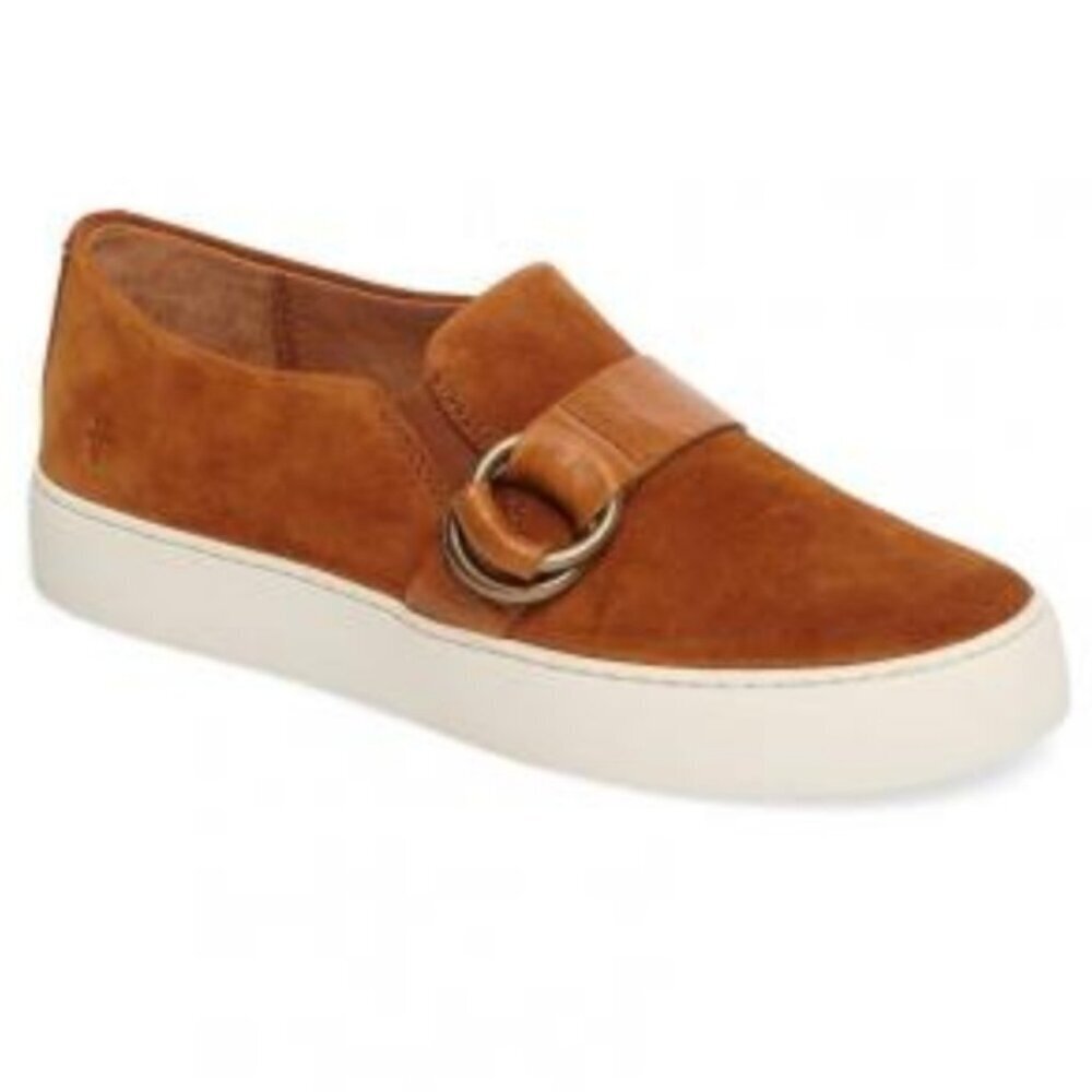 Frye Lena Harness Slip-On Leather Sneaker Preppy Academia in Nutmeg Brown 7.5M